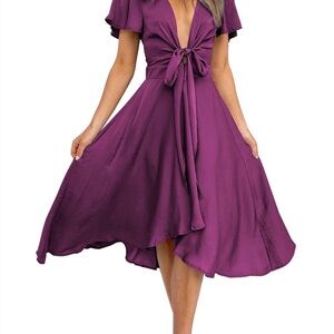 Chic Women's Midi Dress in Rich Purple